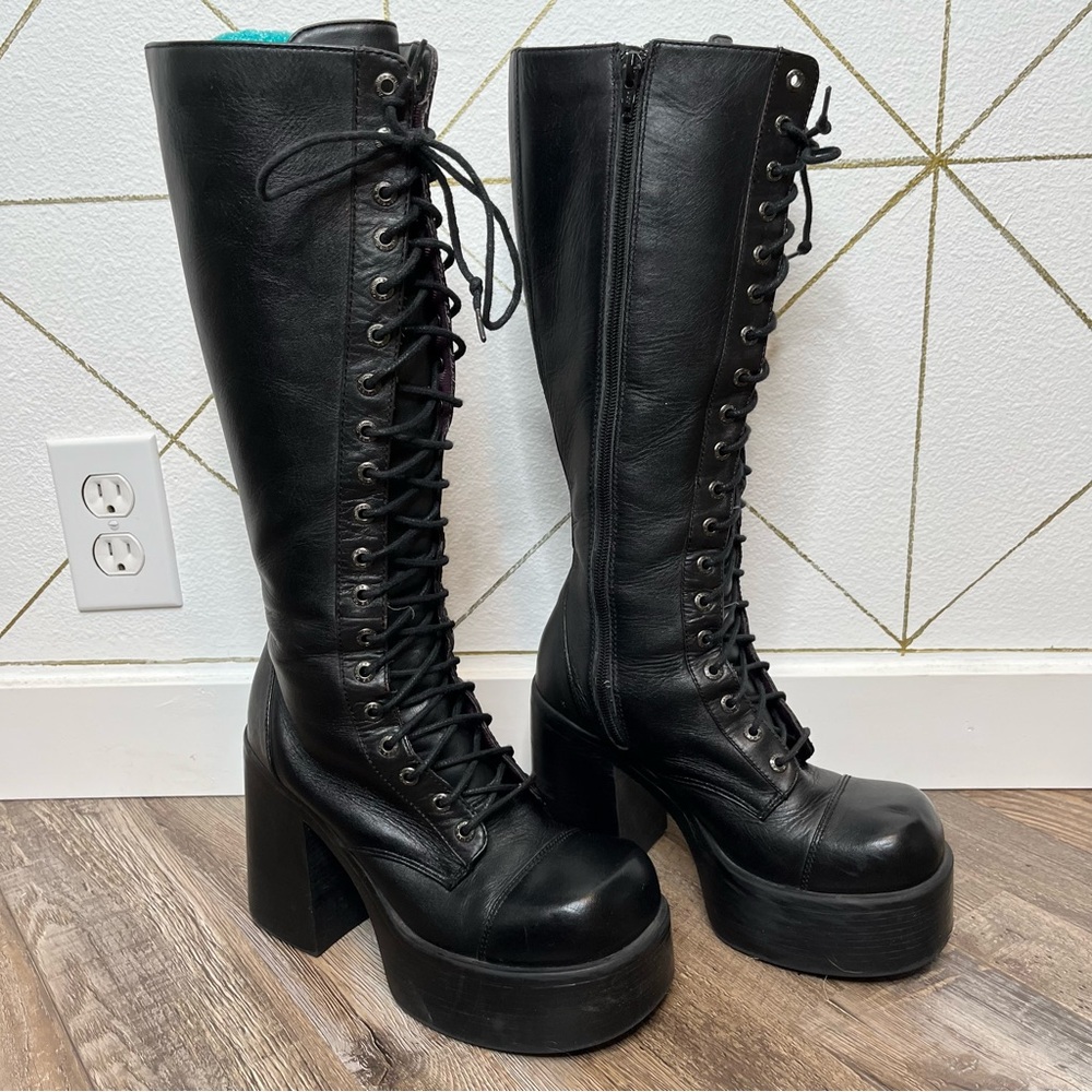 Vintage Y2K Candie’s Chunky Platform Lace Up Front Side Zip Moto Boot Size 7